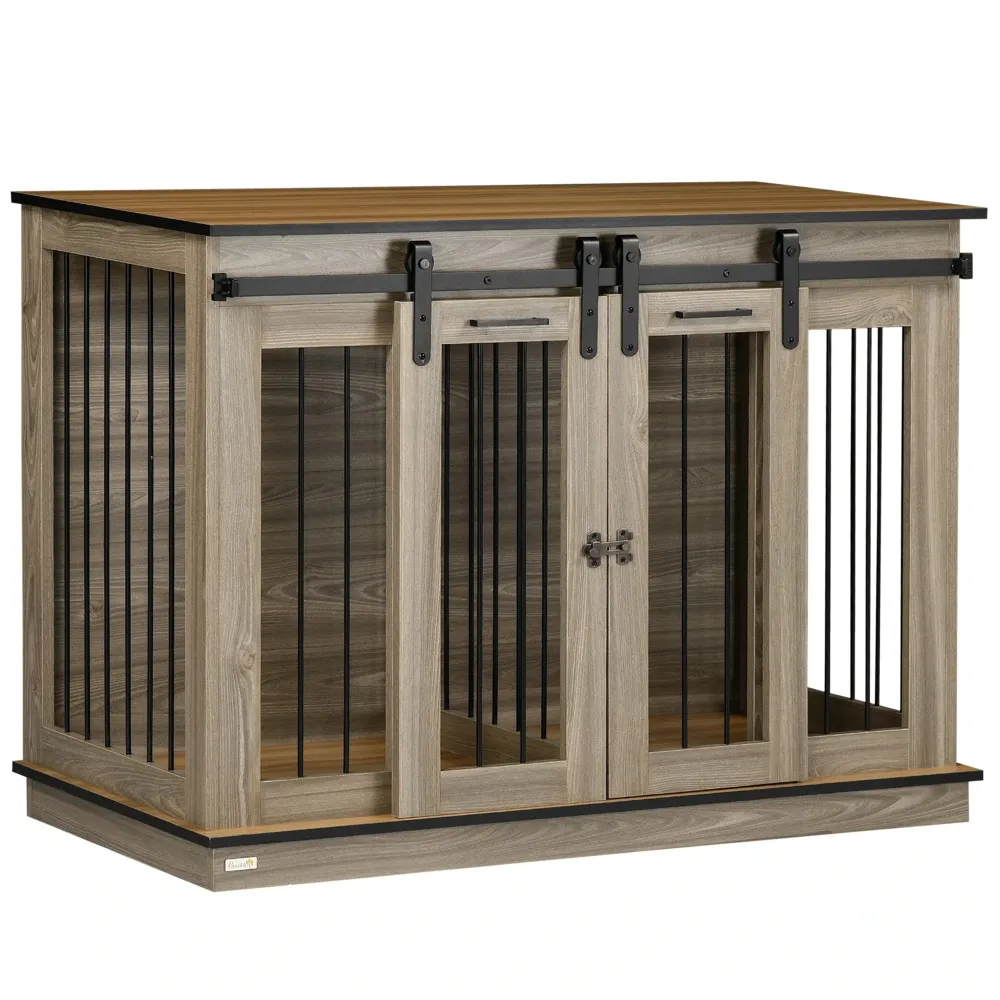 Gabbia per cani con 2 porte con serratura rovere, 120x60x88,5 cm