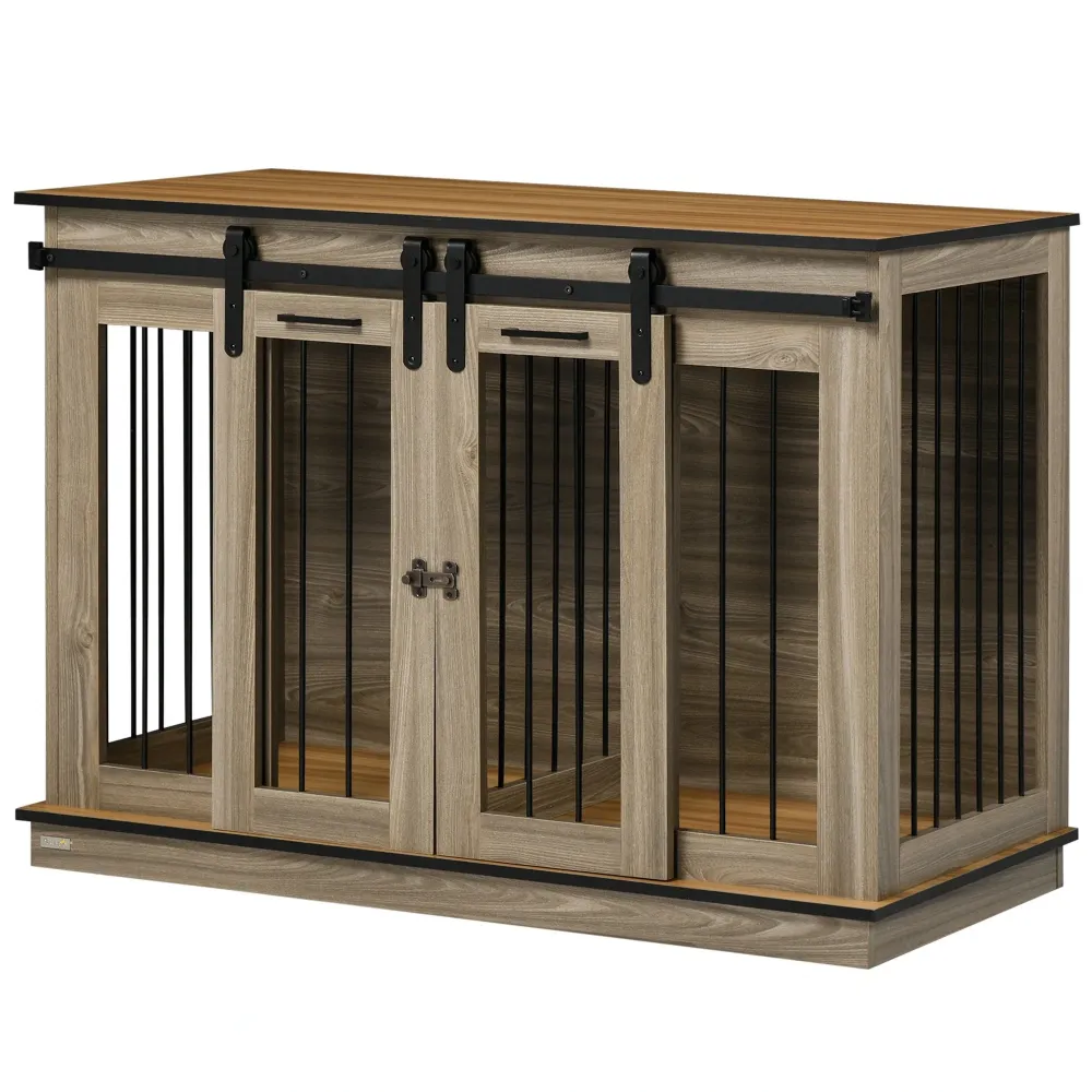 Gabbia per cani con 2 porte con serratura rovere, 120x60x88,5 cm