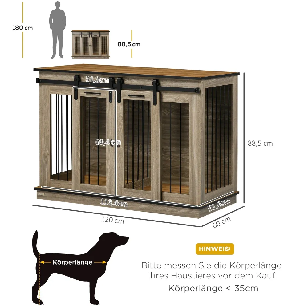 Gabbia per cani con 2 porte con serratura rovere, 120x60x88,5 cm