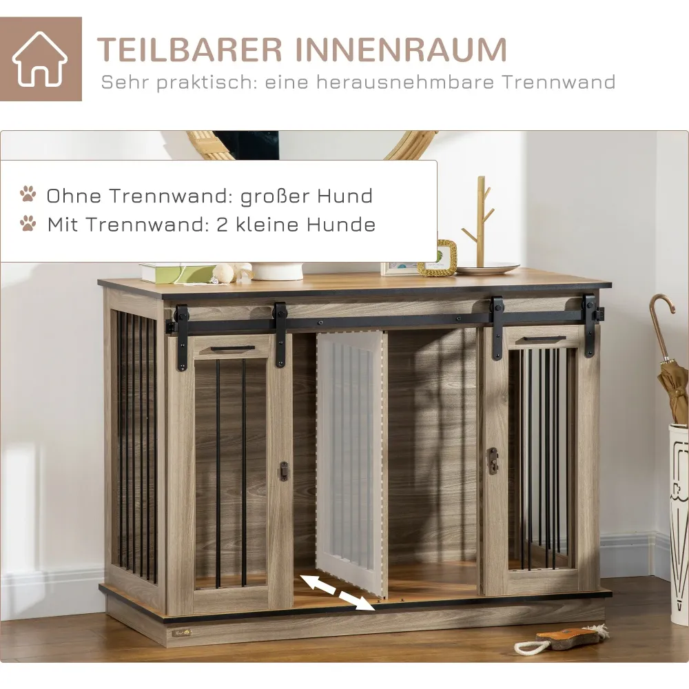 Gabbia per cani con 2 porte con serratura rovere, 120x60x88,5 cm