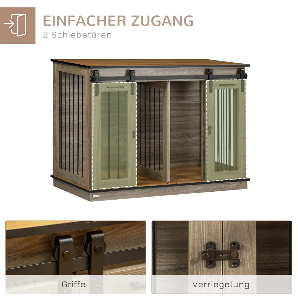 Gabbia per cani con 2 porte con serratura rovere, 120x60x88,5 cm