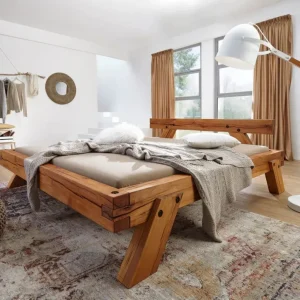 Letto su trave 160x200 rovere selvatico oliato naturale BERGEN