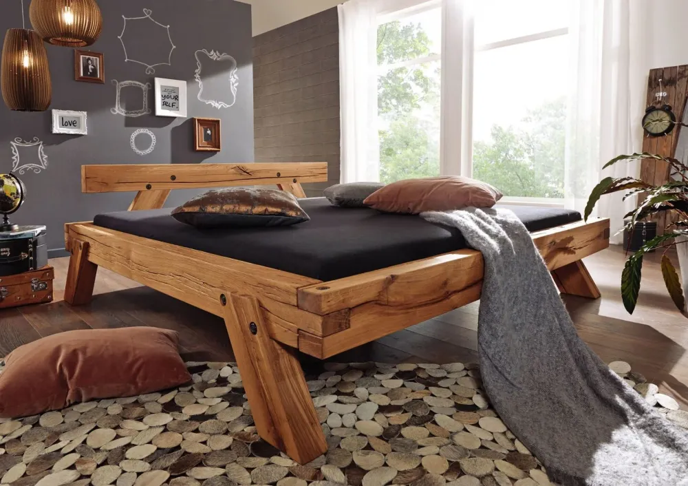 Letto su trave 160x200 rovere selvatico oliato naturale BERGEN
