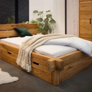 Letto su trave con box letto rovere selvatico 140x200x85 oliato naturale JANGALI
