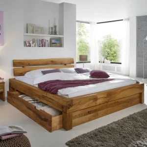 Letto su trave con box letto rovere selvatico 200x200x85 oliato naturale JANGALI