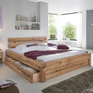 Letto su trave con box letto rovere selvatico 180x200 bianco oliato JANGALI