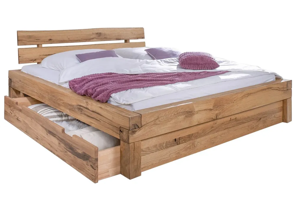 Letto su trave con box letto rovere selvatico 180x200 bianco oliato JANGALI