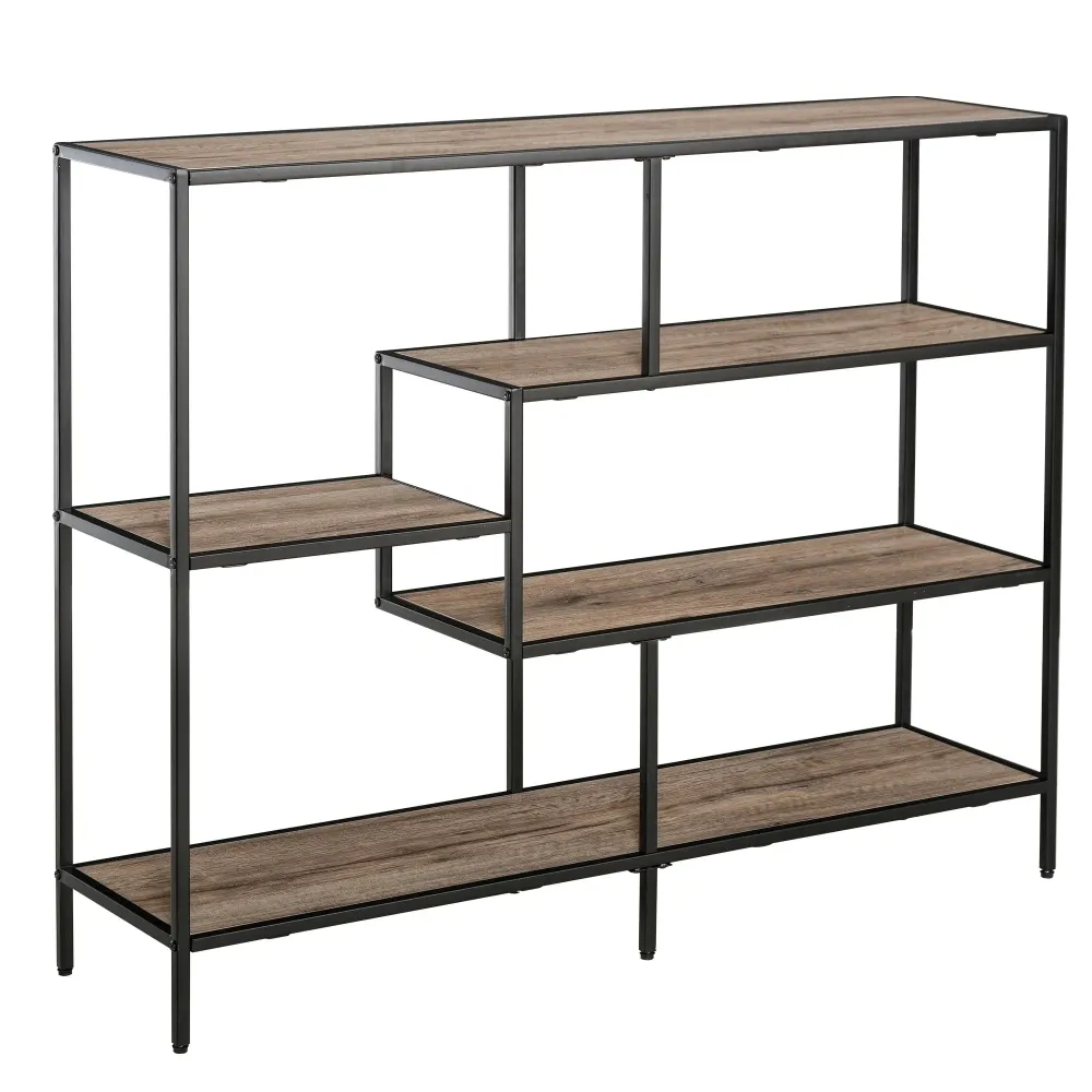 Scaffale piedi, libreria, scaffale portaoggetti, stile industriale, nero + rovere chiaro, 120x32x95 cm