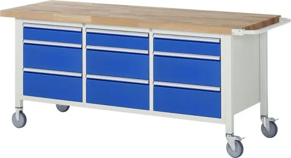 Banco da lavoro mobile RAU collezione 8000 contenitore base tripla (9 cassetti) 2000x880x700 mm 05-8573A2-207B4S.11