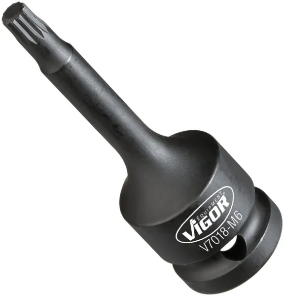 Punta per avvitatore percussione VIGOR cava quadrata 125 mm (1/2 pollice) profilo scanalato interno XZN M6 V7018-M6