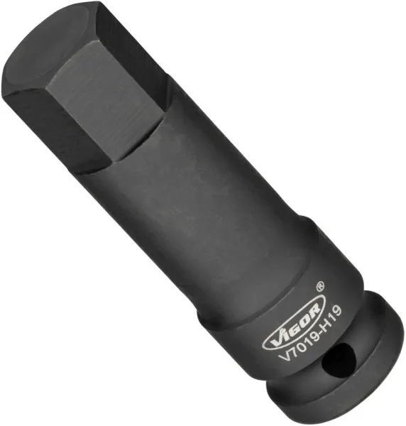 Punta per avvitatore percussione VIGOR cava quadrata 125 mm (1/2 pollice) profilo esagonale interno 19 mm V7019-H19