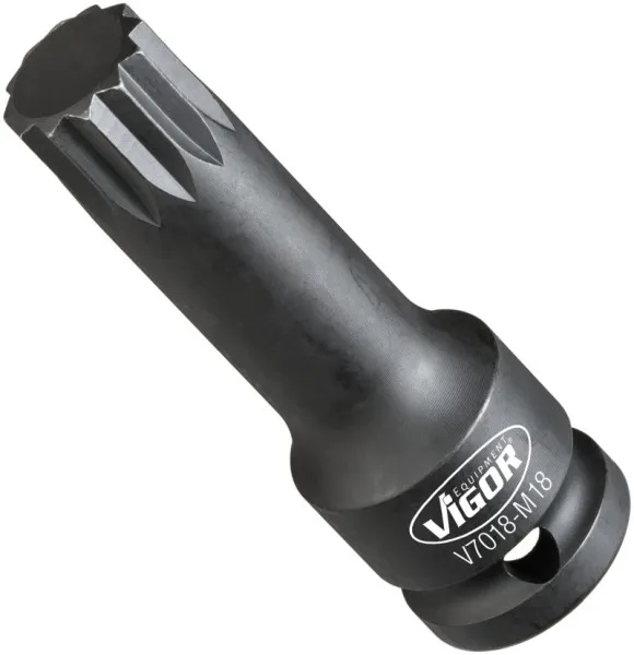 Punta per avvitatore percussione VIGOR cava quadrata 125 mm (1/2 pollice) profilo scanalato interno XZN M18 V7018-M18