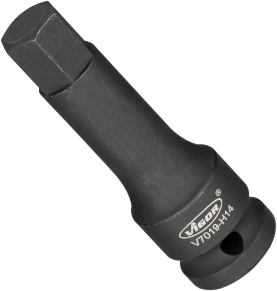 Punta per avvitatore percussione VIGOR cava quadrata 125 mm (1/2 pollice) profilo esagonale interno 14 mm V7019-H14