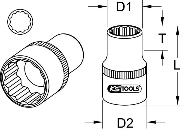 KS Tools Bussola 12 punti 3/4" corta 17 mm 911.3474