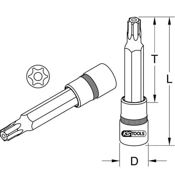 KS Tools Bussola Torx da 3/8" con foro frontale lunga TB20 911.3971