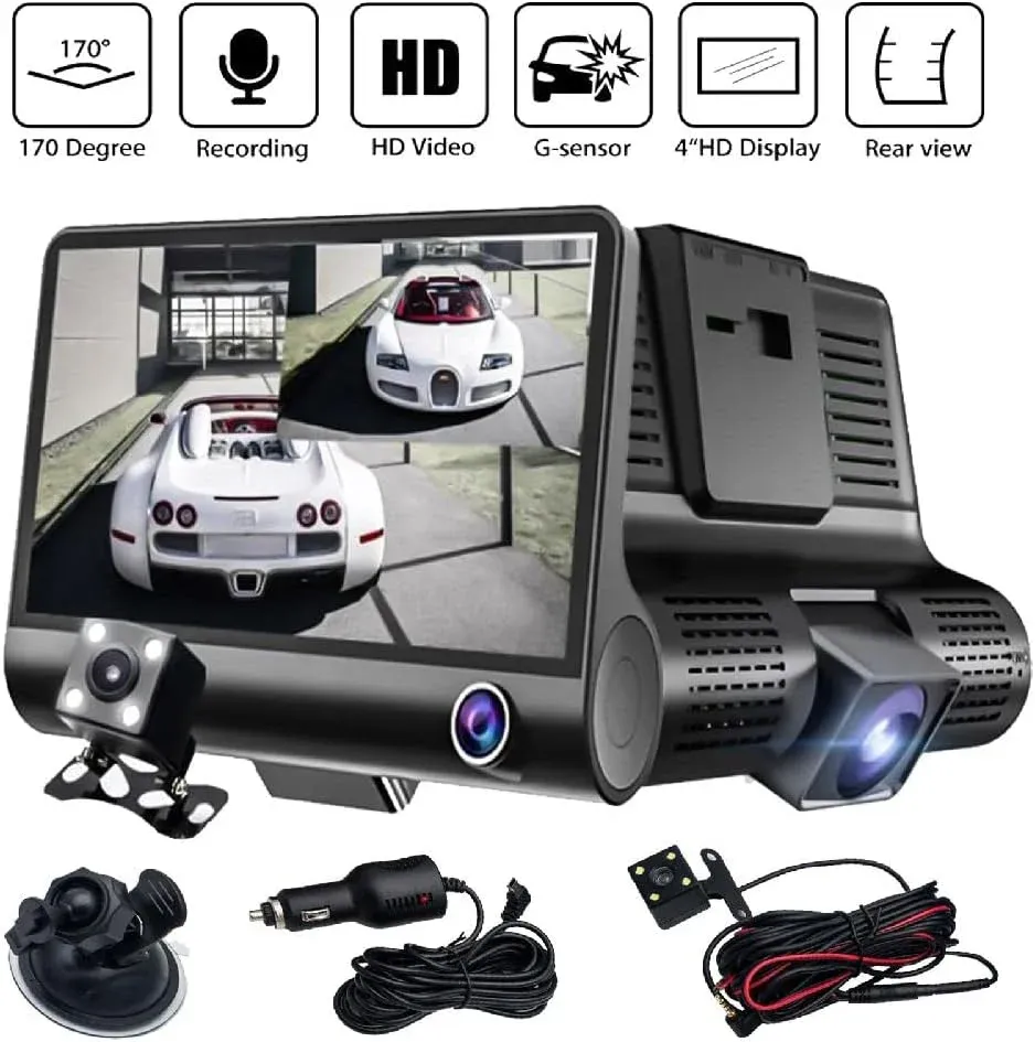 Telecamera da Cruscotto HD da 4" con Sensore G e Obiettivo Grandangolare 170° per Registrazione Anteriore, Posteriore e In...