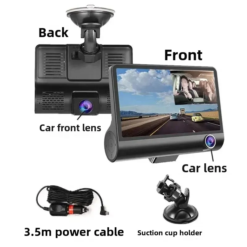 Telecamera da Cruscotto HD da 4" con Sensore G e Obiettivo Grandangolare 170° per Registrazione Anteriore, Posteriore e In...