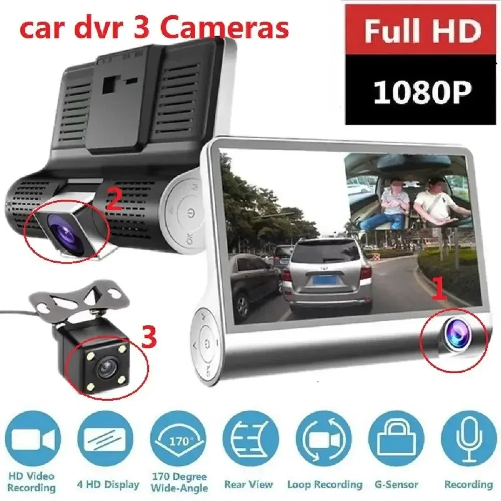 Telecamera da Cruscotto HD da 4" con Sensore G e Obiettivo Grandangolare 170° per Registrazione Anteriore, Posteriore e In...