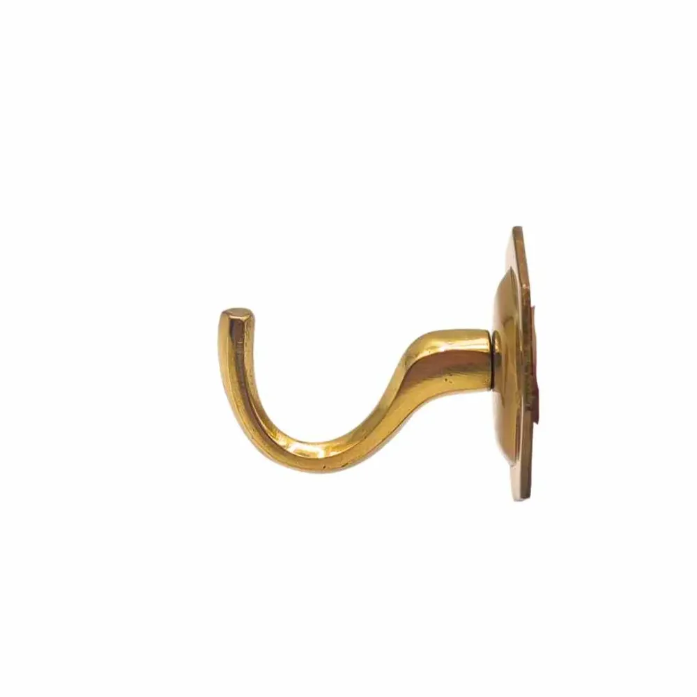 Gancio Appendiabiti Ottone Elegante Oro Lucido con Inserti di Fissaggio - Finitura Lucida
