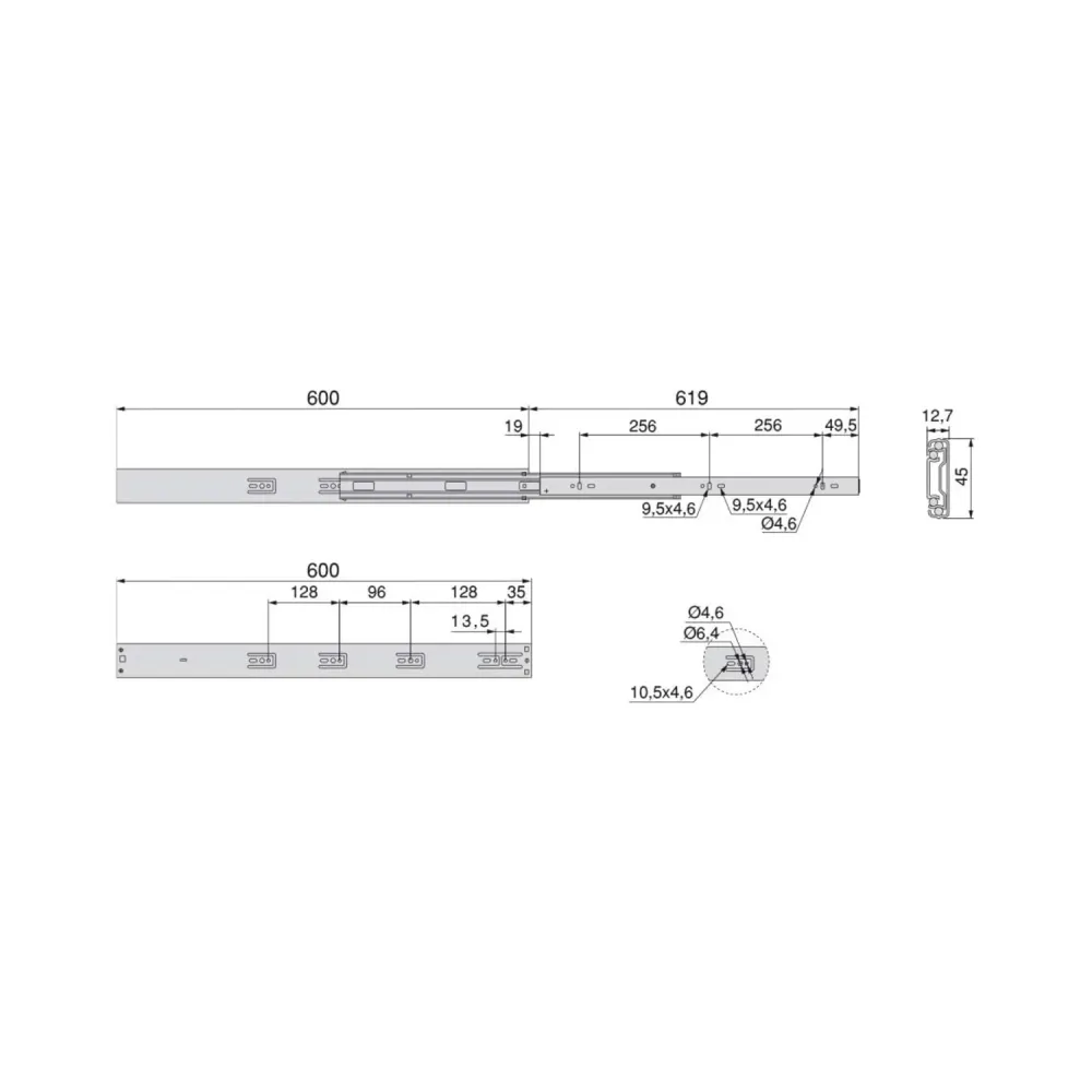 Set 5 Guide Sfera Per Cassetti 600mm