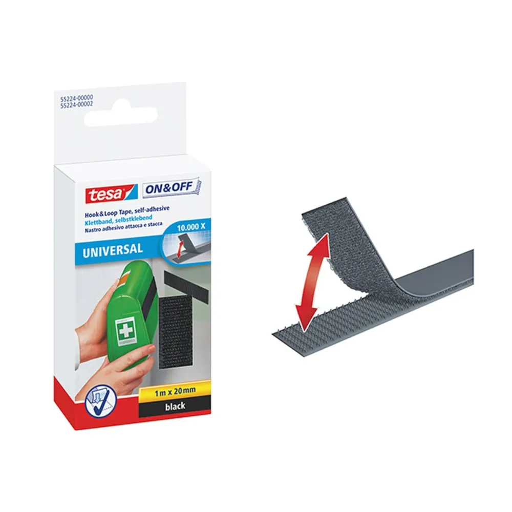 Tesa Attaccastacca Adesivo Rettangolare Nero 2,5X20 - Resistente e Versatile