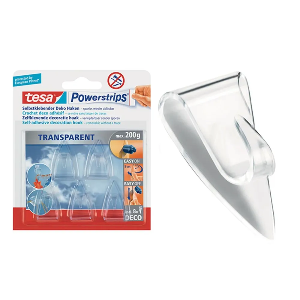 Tesa Powerstrips Ganci Trasparenti - Adesivi Rimovibili - 5Pz