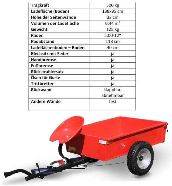 Carico pratico massimo del rimorchio PowerPac 500 kg per MF17 MAK17HV500 / 5