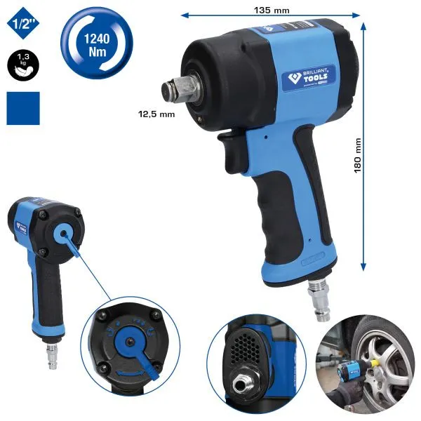 Mini avvitatore pneumatico Brilliant Tools 1/2" 1.240 Nm BT160400