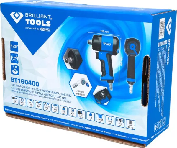 Mini avvitatore pneumatico Brilliant Tools 1/2" 1.240 Nm BT160400