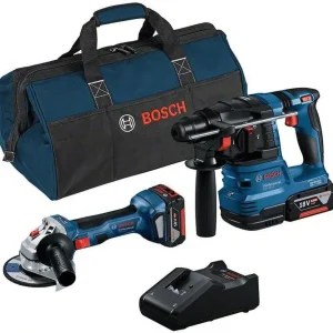 Bosch KIT Minismerigliatrice GWS 18V-7 + Martello GBH 18V-22 + Set ricarica