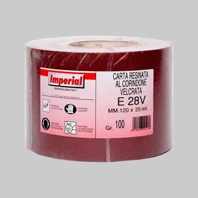 CARTA ABRASIVA VELCRATA 'E 28V' Grana 150 - rotolo mm 120x25 mt. Prezzo per Metro lineare.