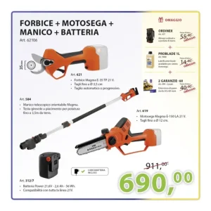 KIT FORBICE + MOTOSEGA + MANICO + BATTERIA