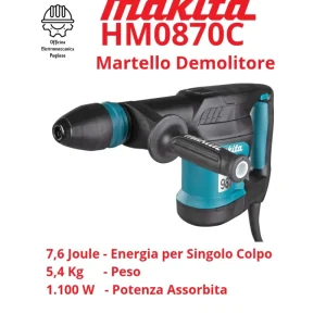 Martello Demolitore SDS Max 5,1 Kg - Makita HM0870c - 7,6 J - 1.100 W