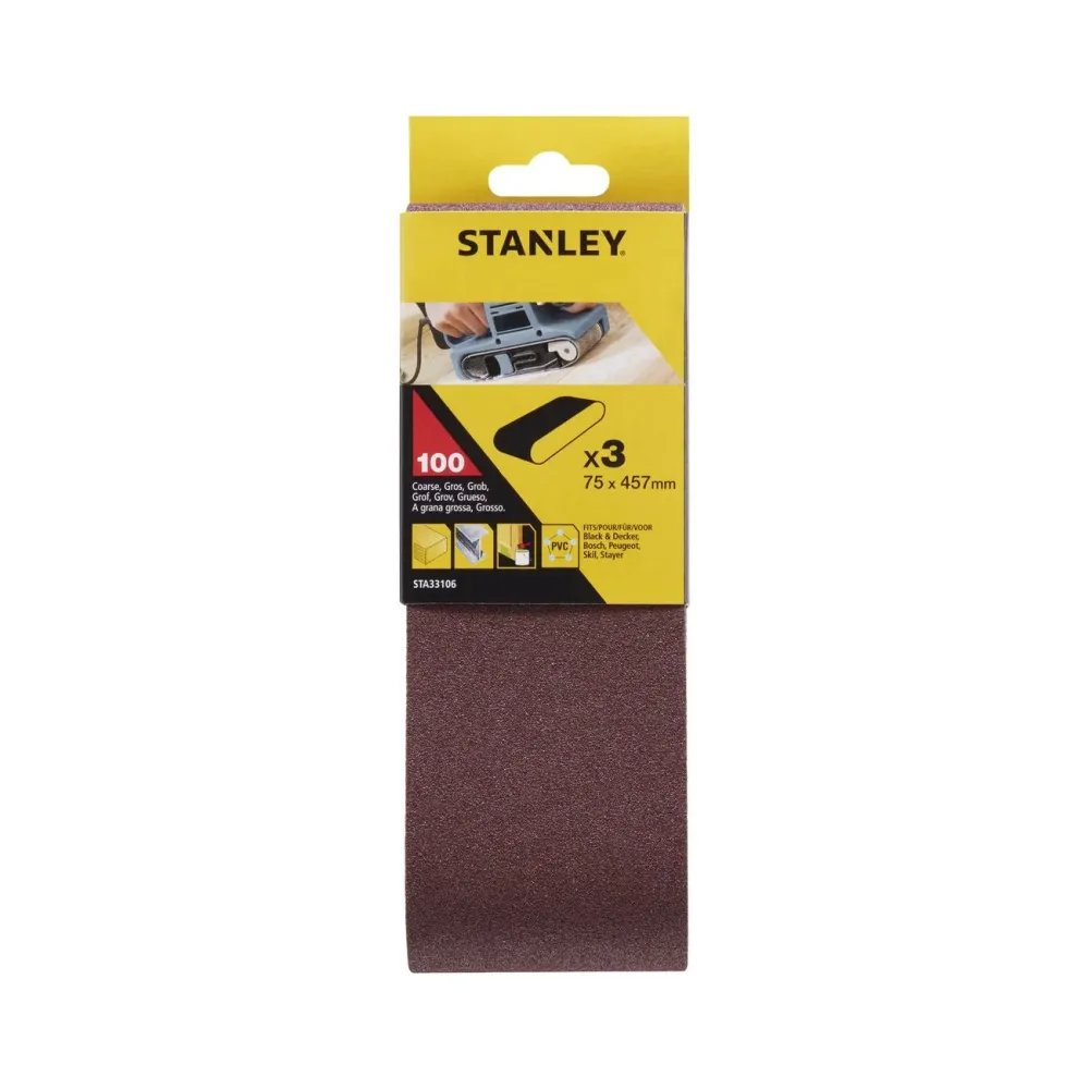 Piranha Stanley STA33106 - 3 nastri abrasivi 75x457 gr.100 - 3pz