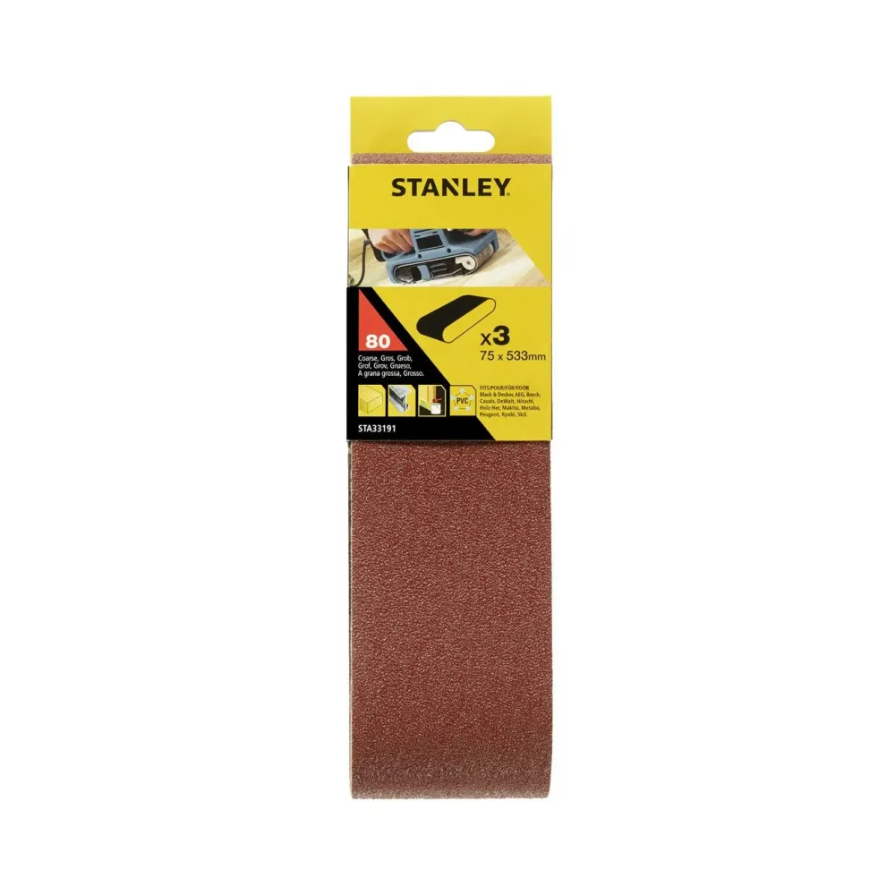 Piranha Stanley STA33191 - 3 nastri abrasivi 75x533 grana 80