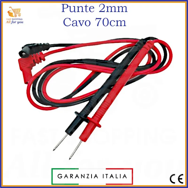 Puntali di Ricambio per Tester e Multimetro (Punta 2mm, Cavo 70cm)