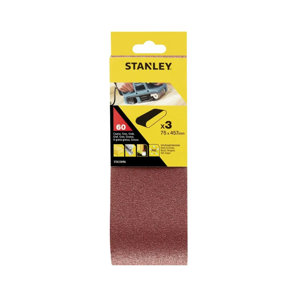 STANLEY Piranha STA33096 - 3 Nastri Abrasivi 75x457 mm Grana 60 - 3pz