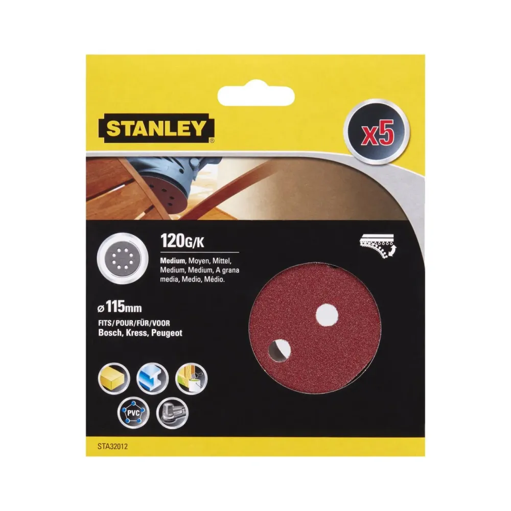 Stanley STA32012 - 5 dischi veloci rot-orbitali grana 120 - Ø115 mm