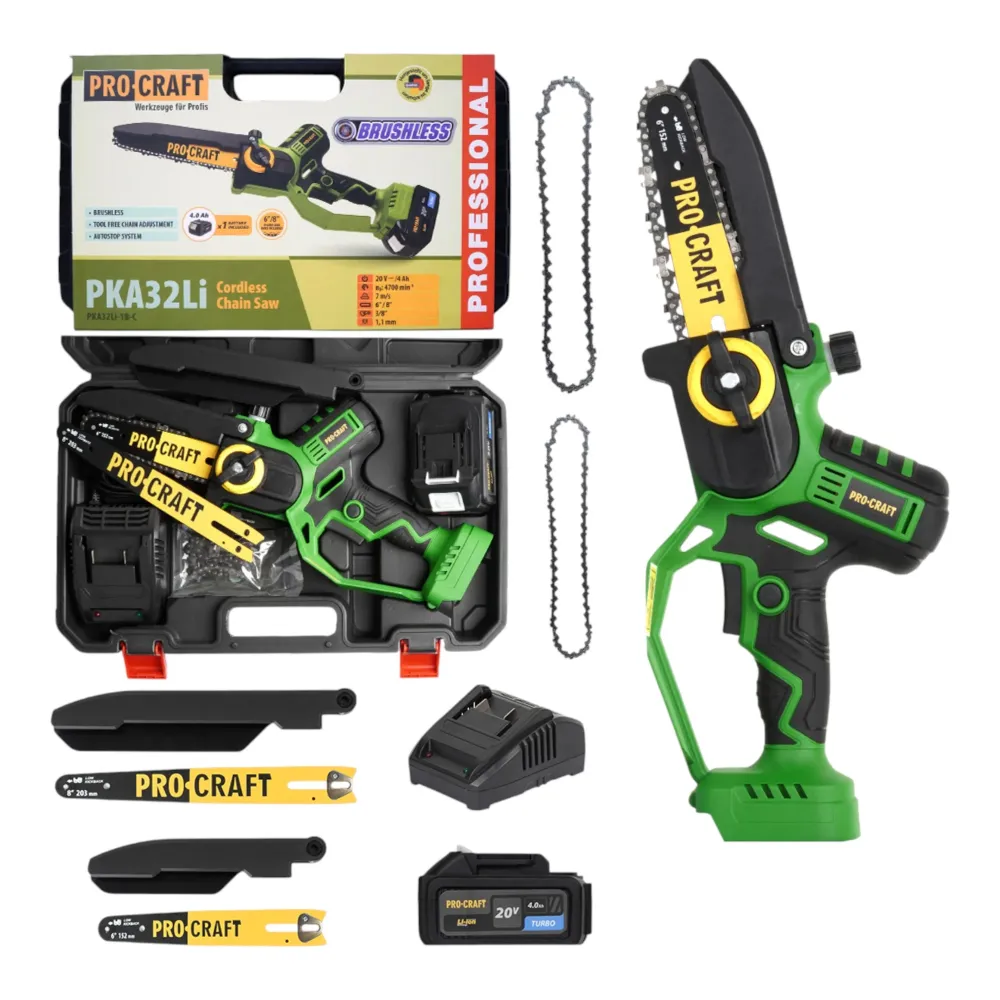 Motosega batteria Procraft PKA32Li 20 V 203 mm Brushless + 1x batteria 4,0 Ah + caricabatteria + valigetta