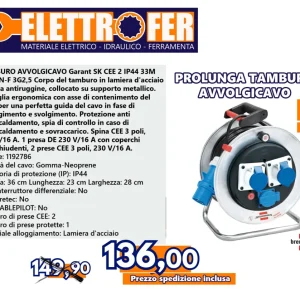 Professionale Clinico TAMBURO AVVOLGICAVO Garant SK CEE 2 IP44 33M H07RN-F 3G2,5