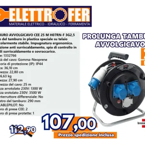 TAMBURO AVVOLGICAVO CEE 25 M H07RN-F 3G2,5 nero