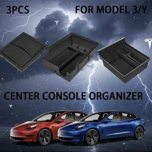 3pcs Center Console Organizer VAY Fit per Tesla Modello 3/Y Armetro Cubby Cubby Scacco di archiviazione Casella di archivi...