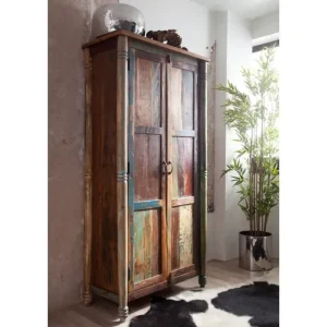 Mobiletto legno di recupero 90x45x180 verniciato multicolore FAVOLA