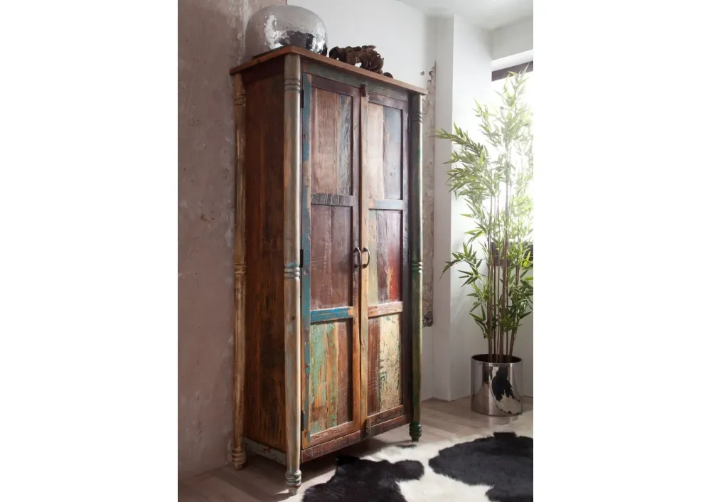Mobiletto legno di recupero 90x45x180 verniciato multicolore FAVOLA