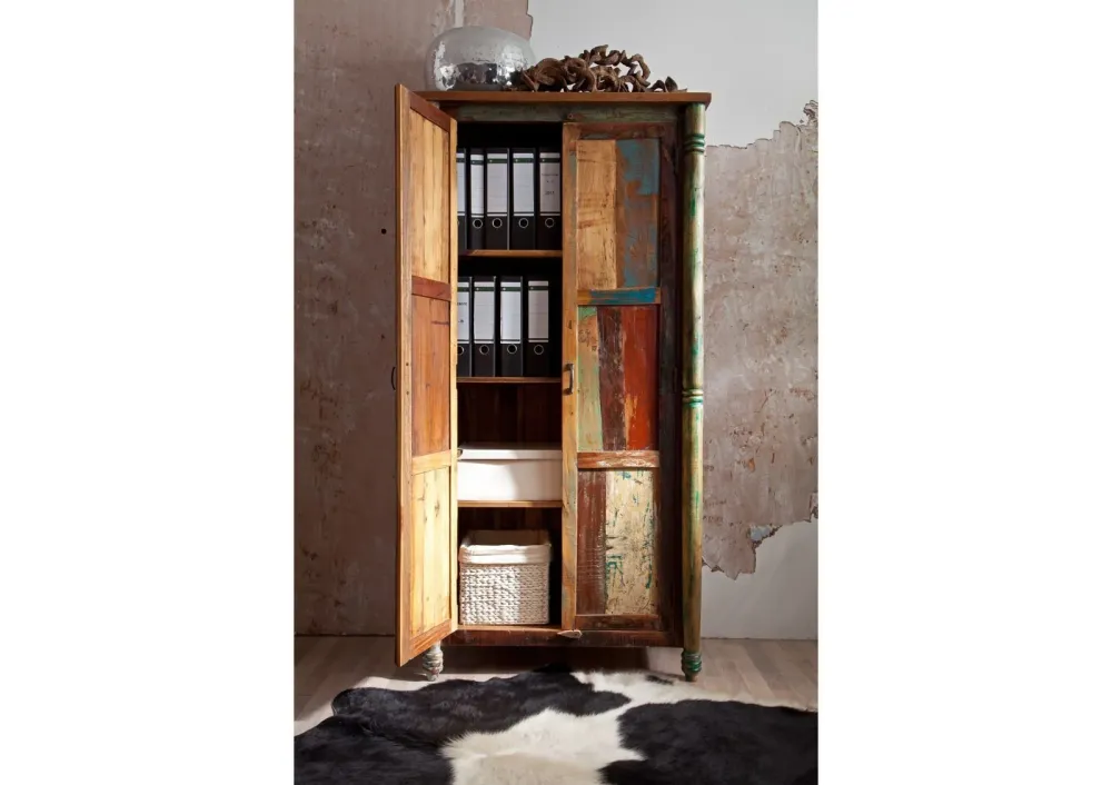 Mobiletto legno di recupero 90x45x180 verniciato multicolore FAVOLA