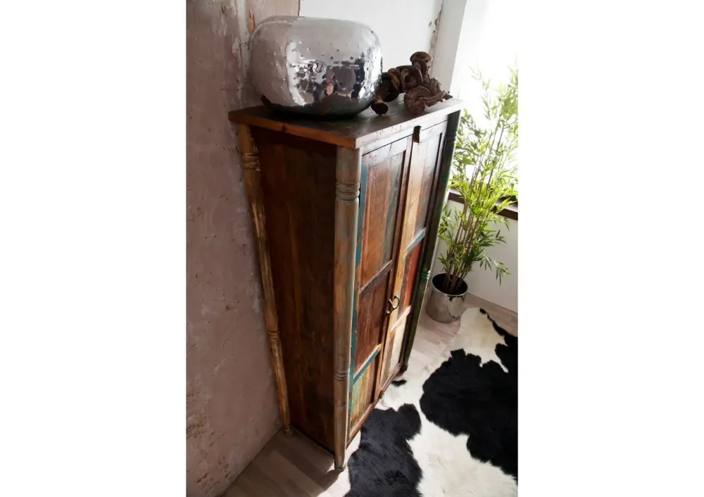 Mobiletto legno di recupero 90x45x180 verniciato multicolore FAVOLA