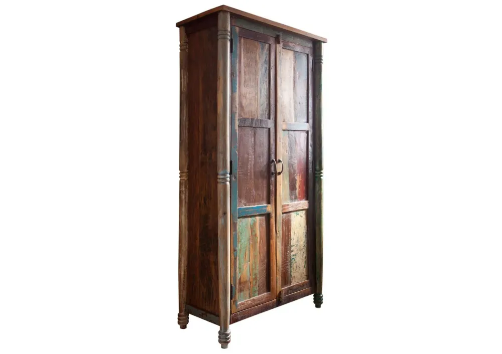 Mobiletto legno di recupero 90x45x180 verniciato multicolore FAVOLA