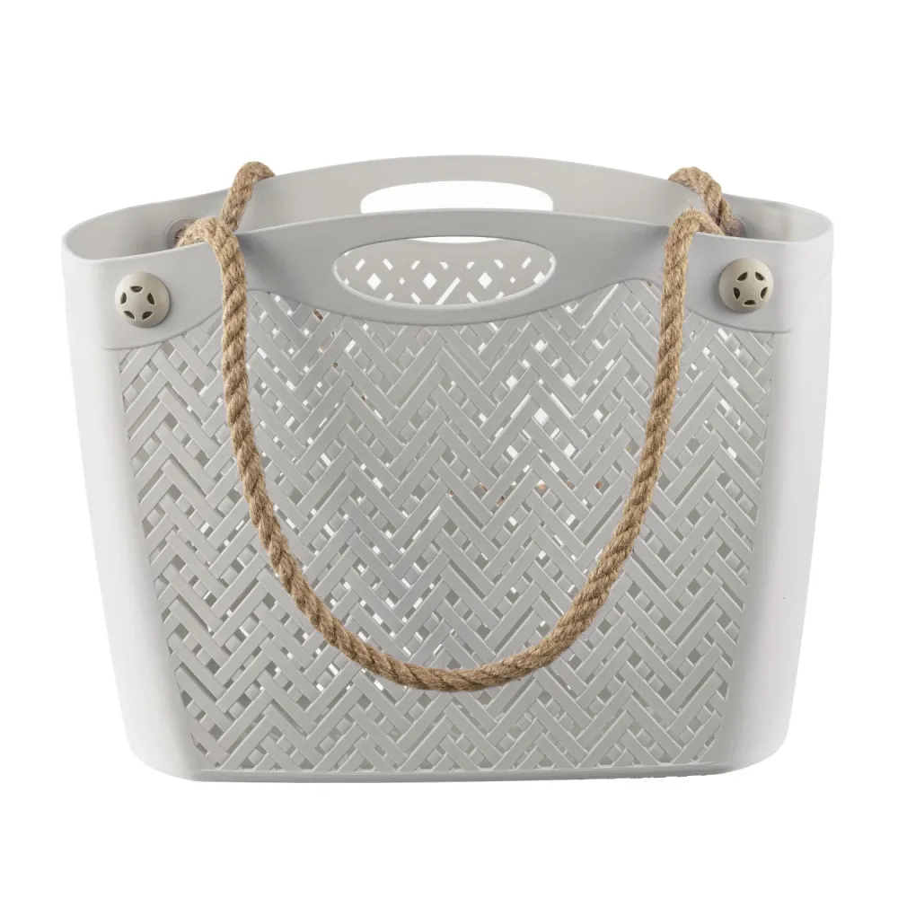 BranQ 1801 Shopping Bag Piacevole Rope Handles Boho White Openwork Beach Shopping Travel
