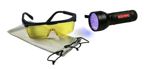 Set rilevatore di perdite climatiche UV Busching lampada 51 LED 395 nm occhiali UV 3 batterie AA incluse 50027