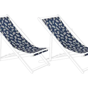 Set 2 Sun Lounger Replacement Fabrics Floral Pattern Navy Blue ANZIO/AVELLINO